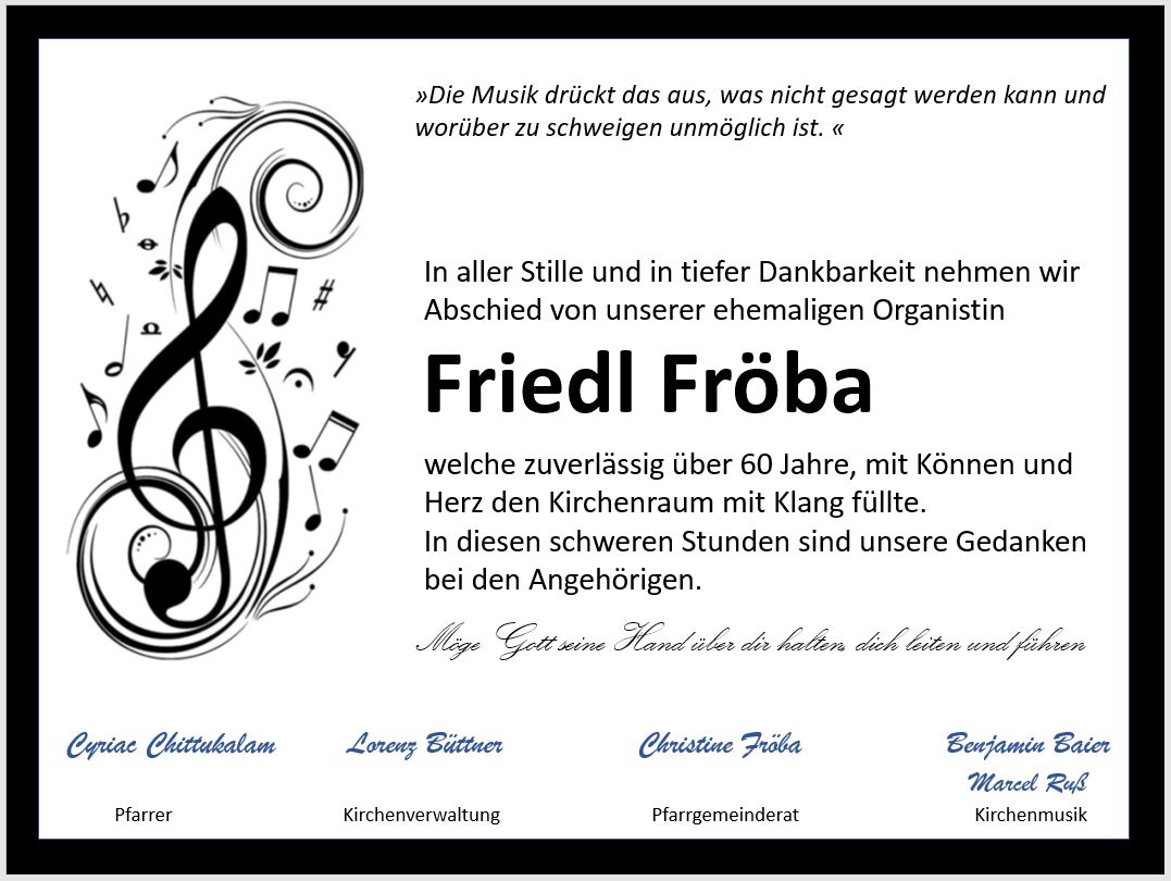Traueranzeige Friedel Fröba